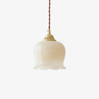 Valley Flower pendellampe, messingfinish, hvid eller beige bladdæksel