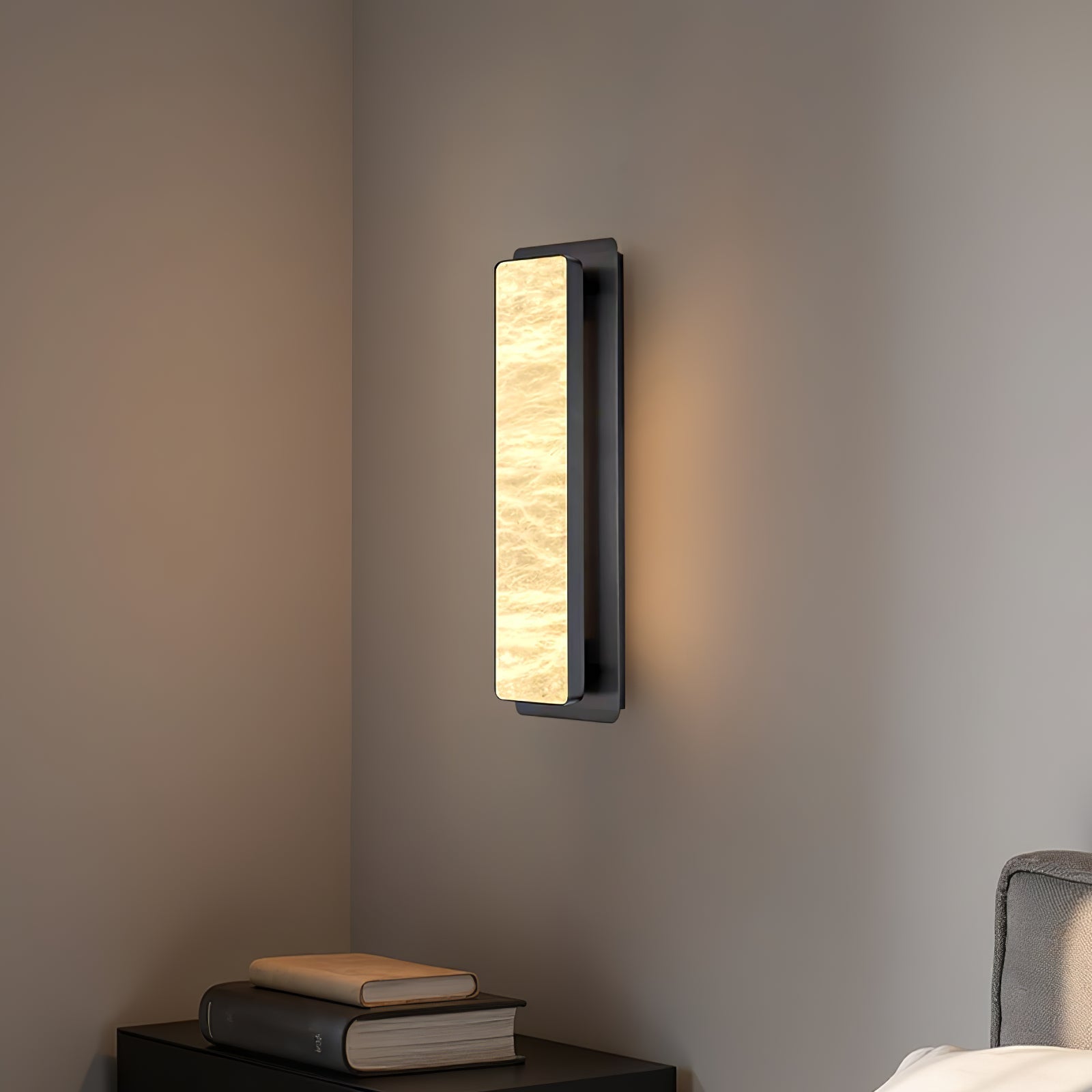 Ollore Linear Alabaster Wall Light, Black or Gold Finish, Integrated LED