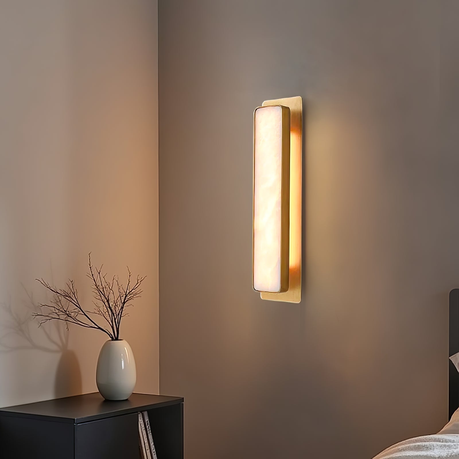 Ollore Linear Alabaster Wall Light, Black or Gold Finish, Integrated LED
