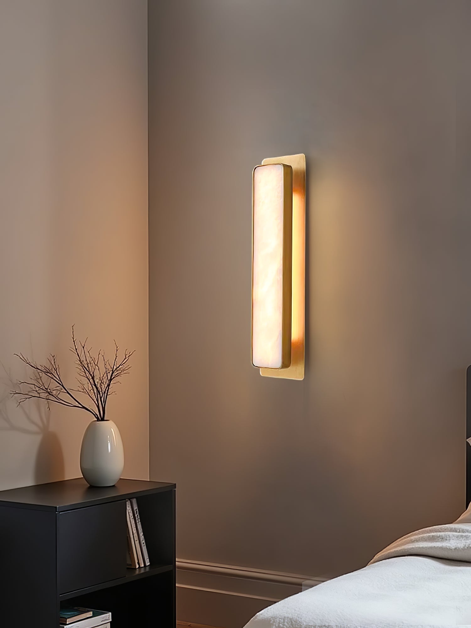 Ollore Linear Alabaster Wall Light, Black or Gold Finish, Integrated LED