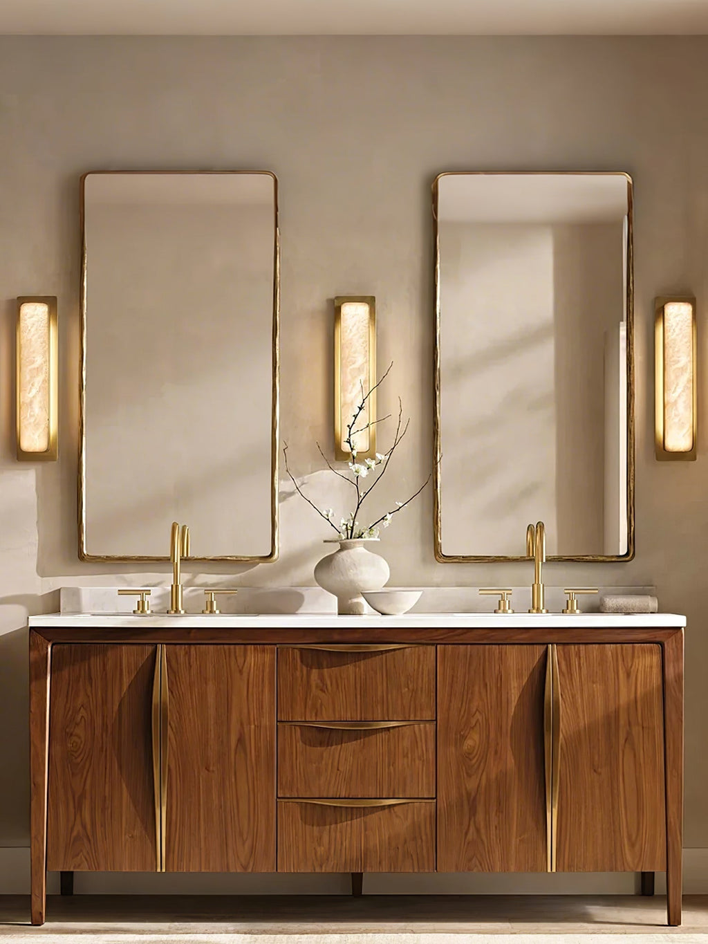 Ollore Linear Alabaster Wall Light, Black or Gold Finish, Integrated LED