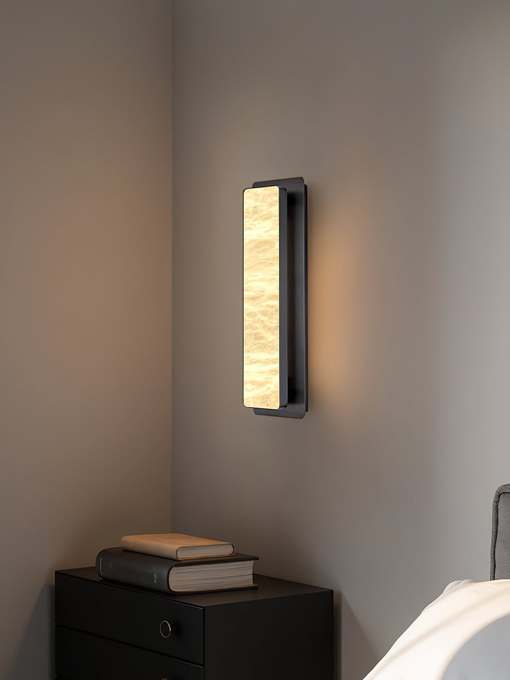 Ollore Linear Alabaster Wall Light, Black or Gold Finish, Integrated LED