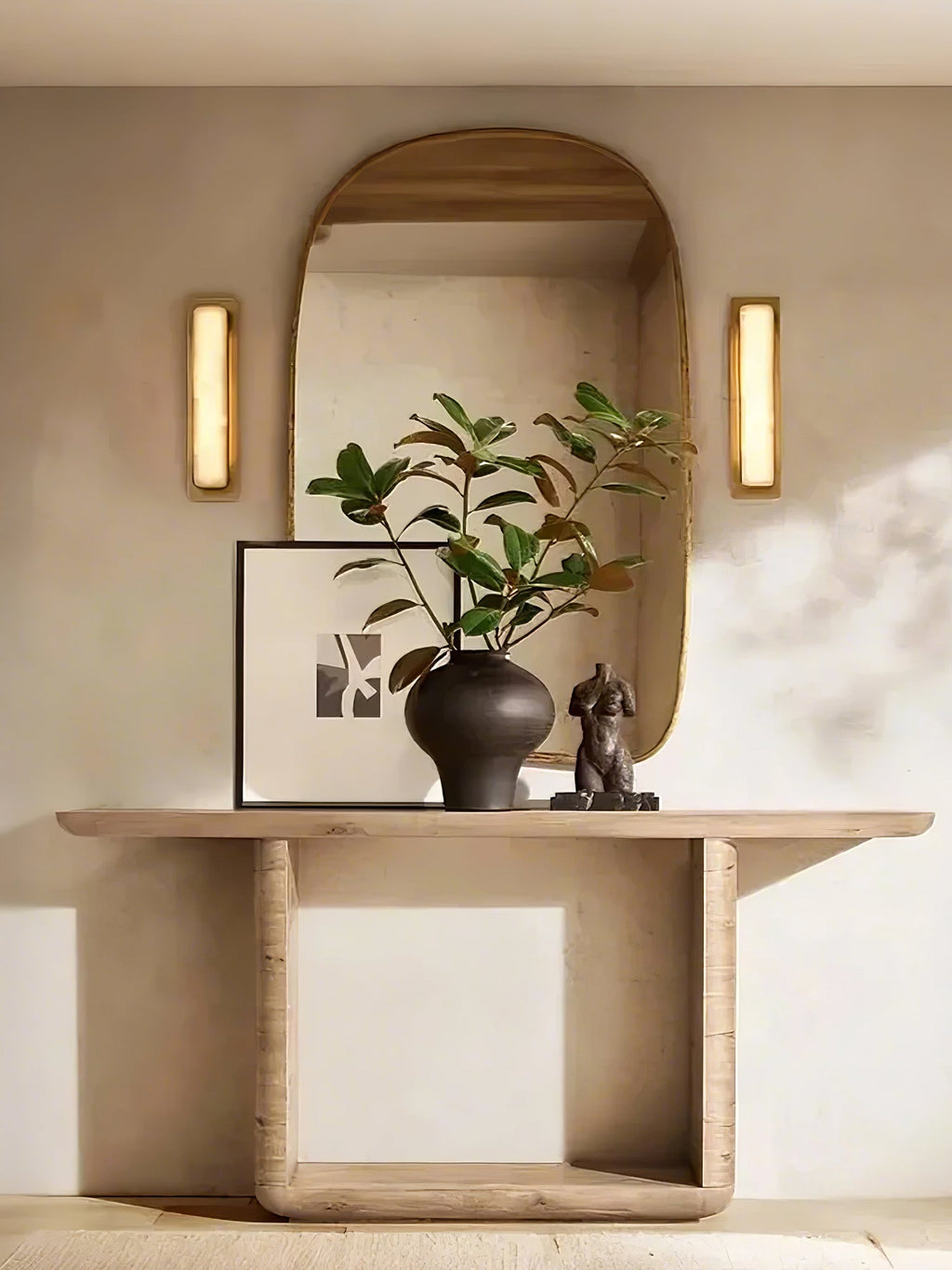 Ollore Linear Alabaster Wall Light, Black or Gold Finish, Integrated LED