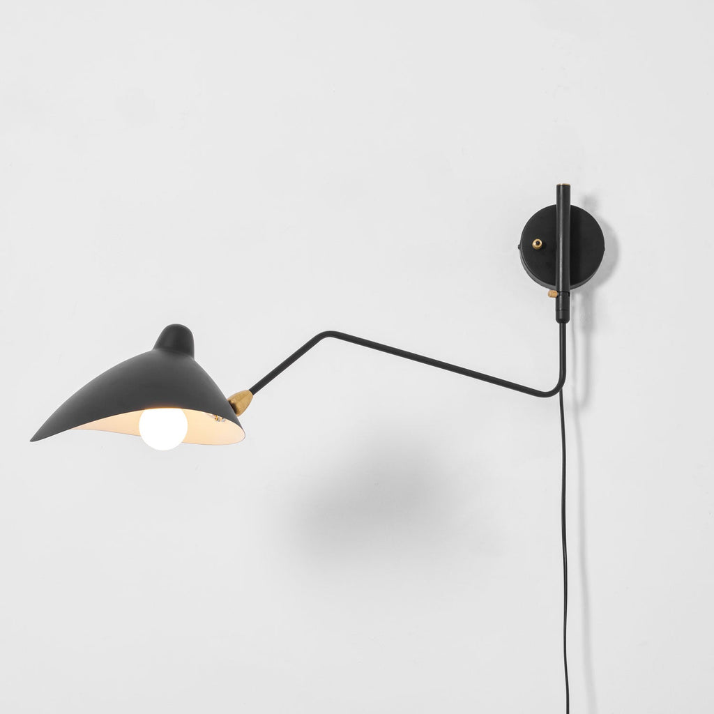 Enarms væglampe, justerbar aluminium og messing, E26/E27, stiktilslutning