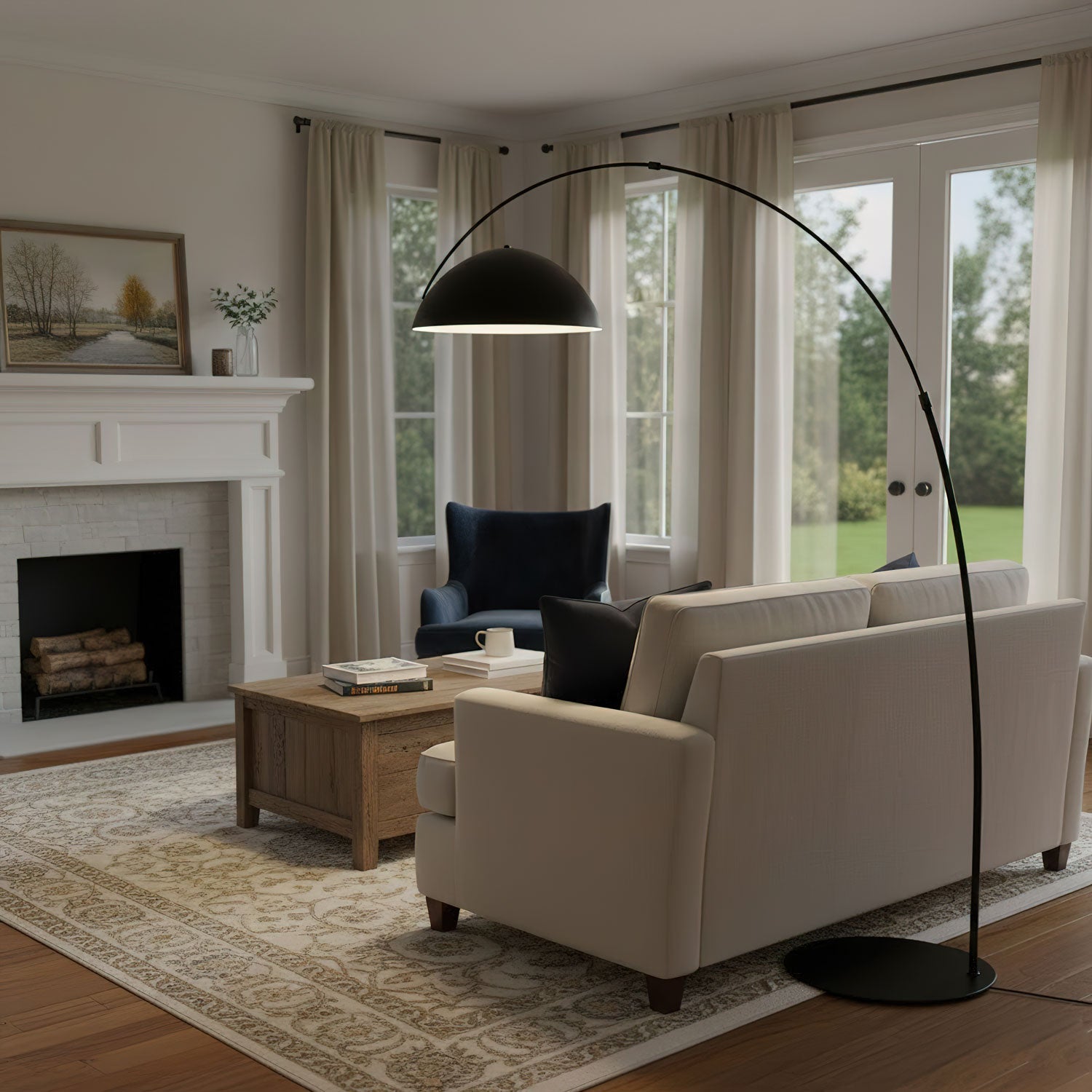 Verse arc floor lamp detail of the swiveling shade joint