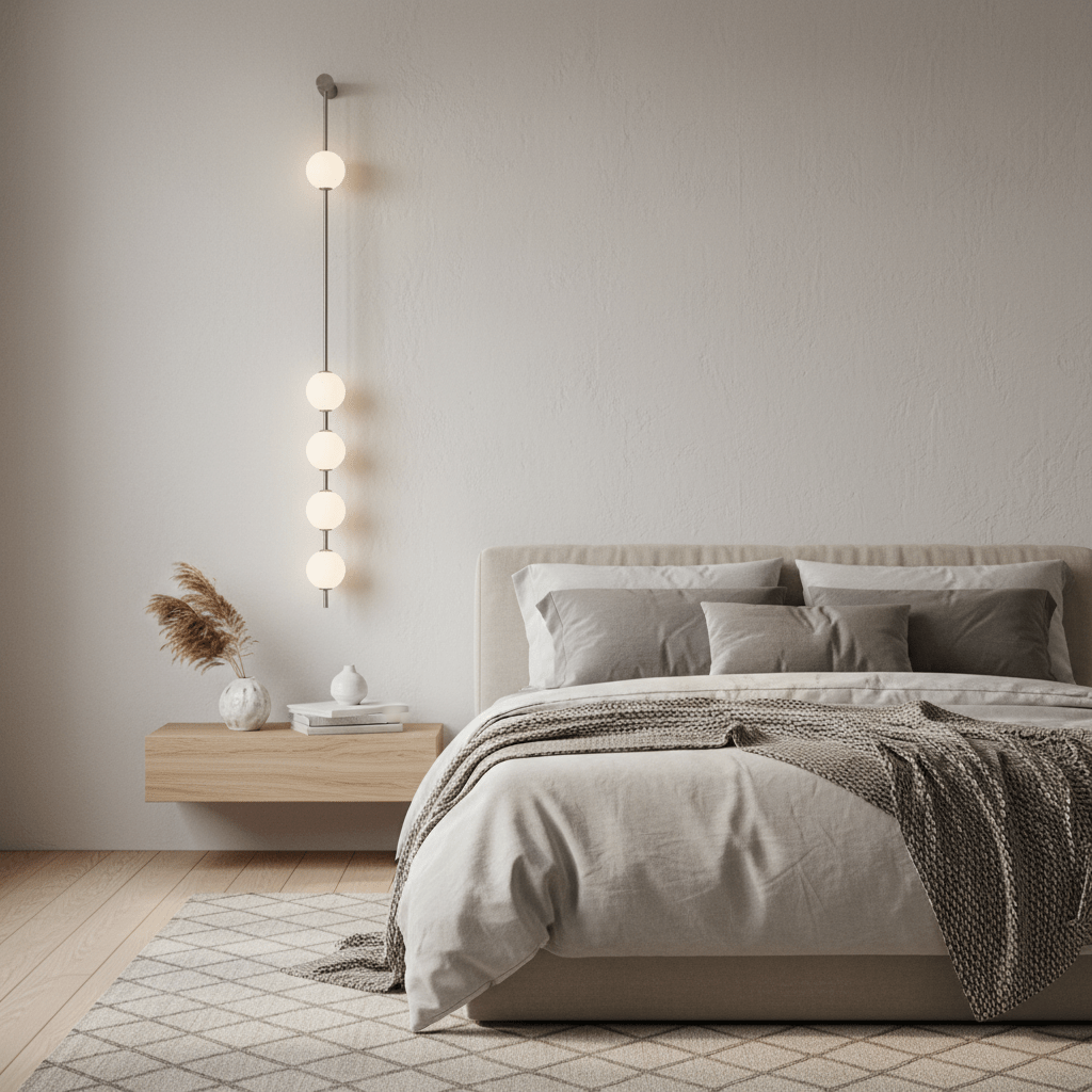 Vertical balls wall lamp illustrated against a plain backdrop
