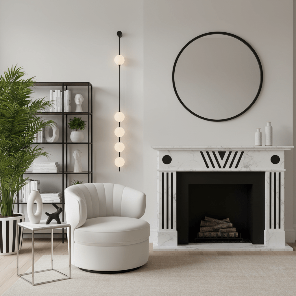 Vertical wall lamp with globe shades displayed against white