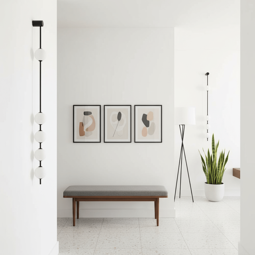 Wall lamp with vertical row of globes in a product illustration