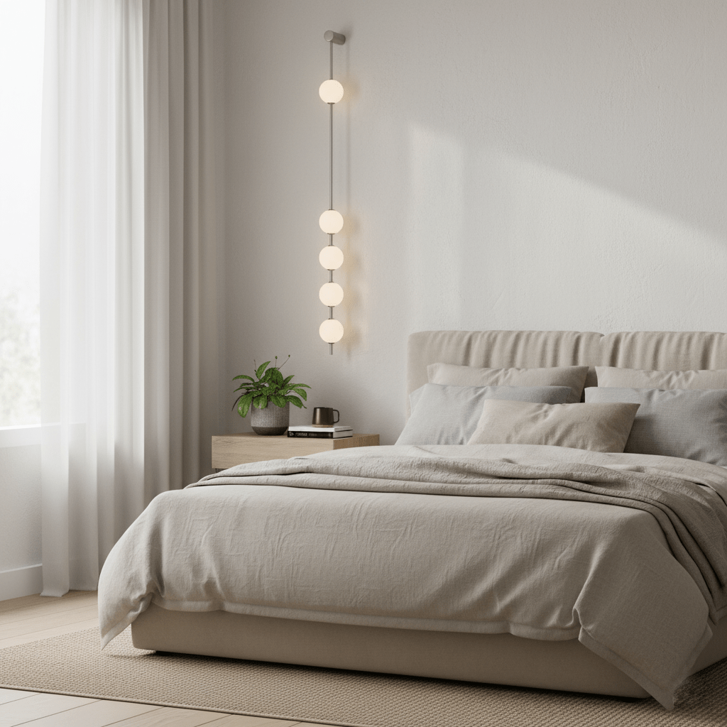 Vertical balls wall lamp with globe shades on a slim rail
