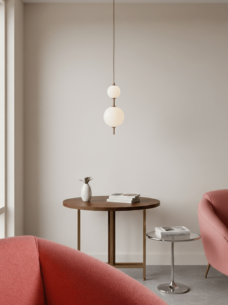 Vertical globe pendant light shown turned off