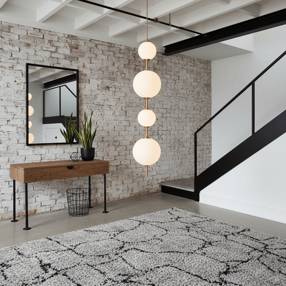 Globe pendant light finish options in brass and black