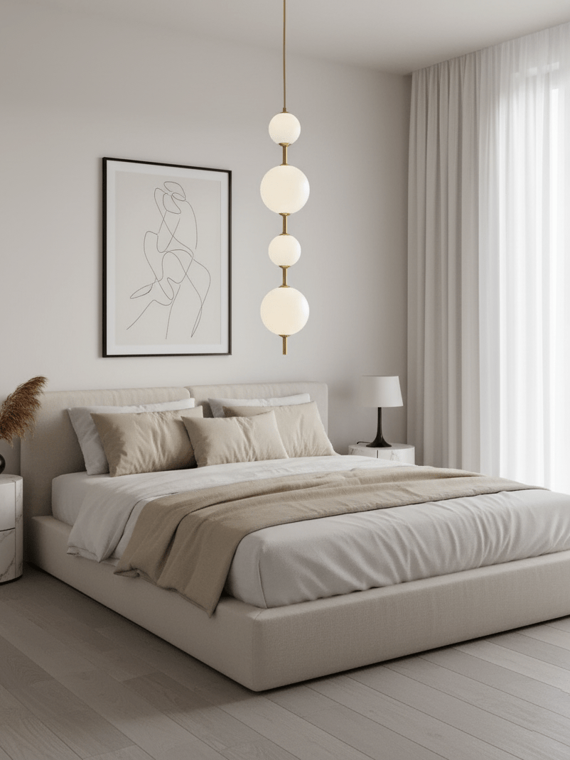 Black globe pendant light with glowing round shade