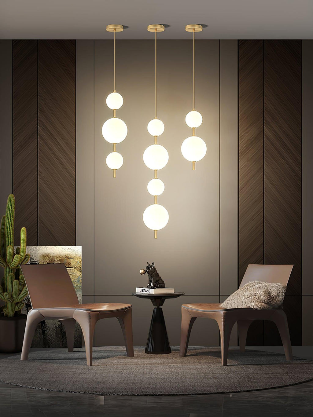 Glass globe pendant light close up with warm filament tone