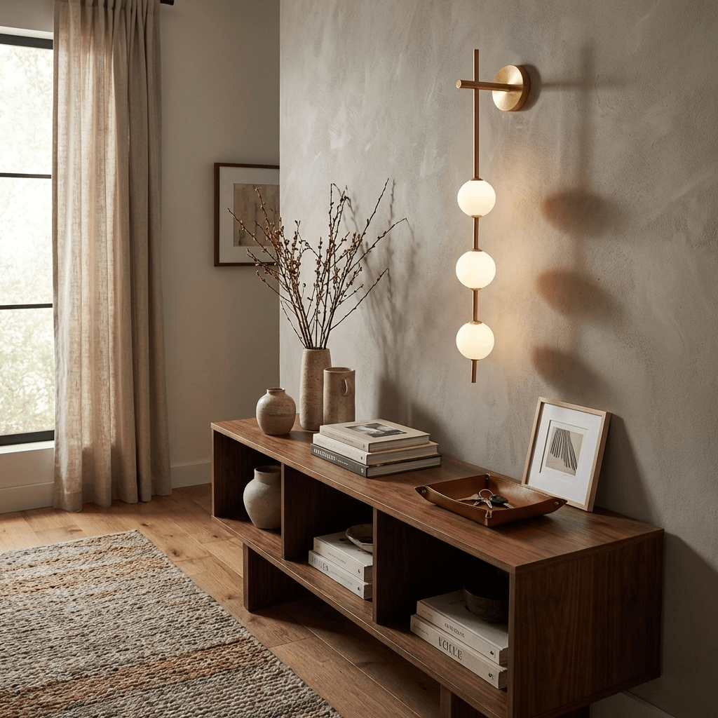 Vertical glass globe wall lamp product shot on white