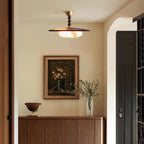 Muto Walnut Wood Ceiling Light With Faux-Alabaster Diffuser, Brass Accents