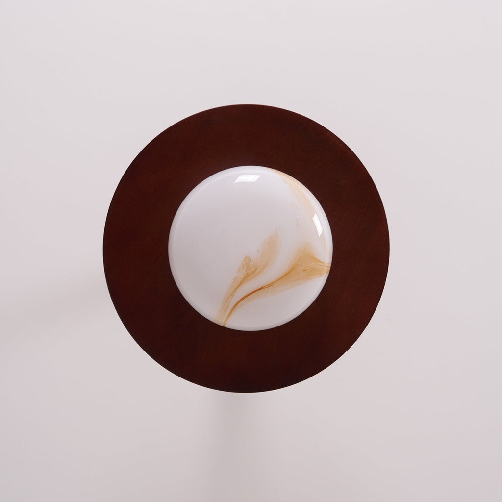 Muto Walnut Wood Ceiling Light With Faux-Alabaster Diffuser, Brass Accents