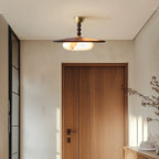 Muto Walnut Wood Ceiling Light With Faux-Alabaster Diffuser, Brass Accents