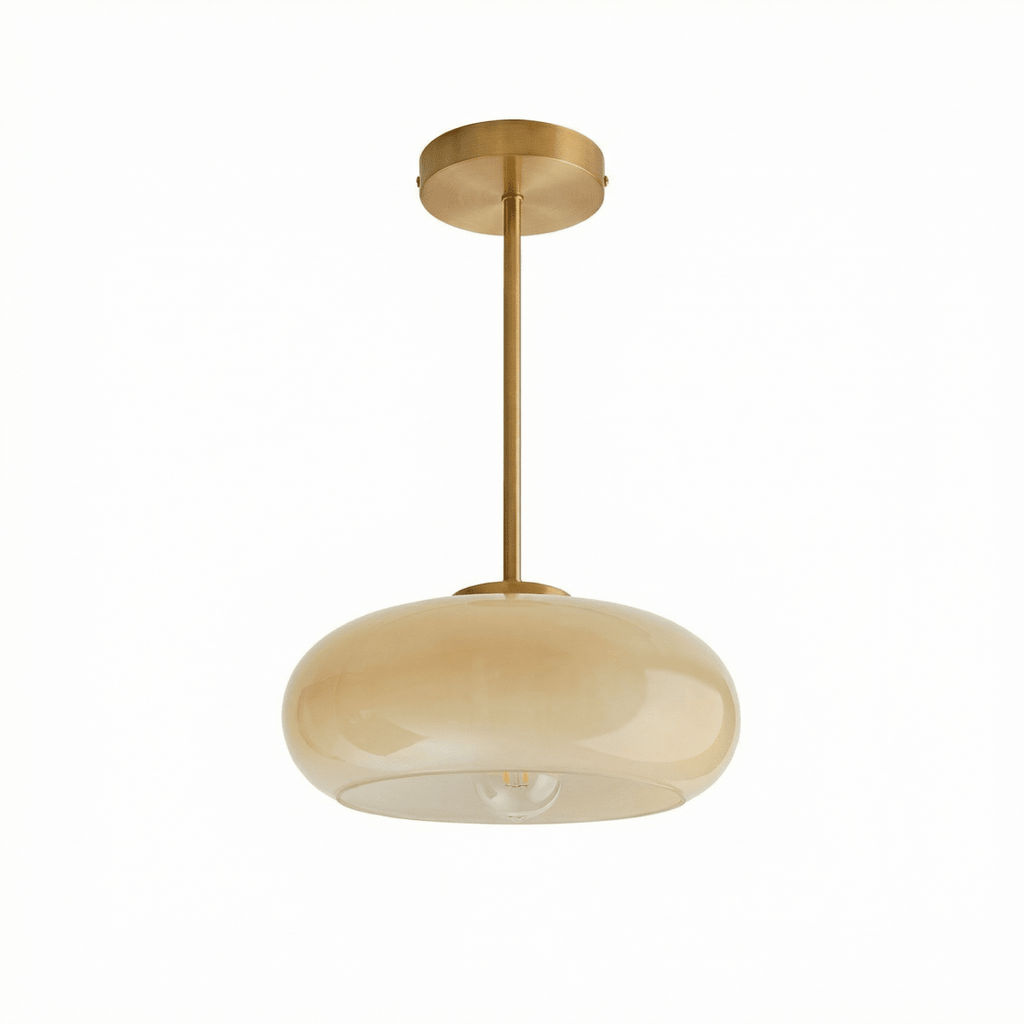 Vintage Copper Nordic Ceiling Light With Amber Glass Fixture