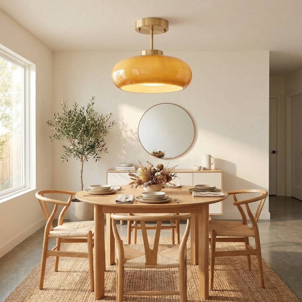 Vintage Copper Nordic Ceiling Light With Amber Glass Fixture