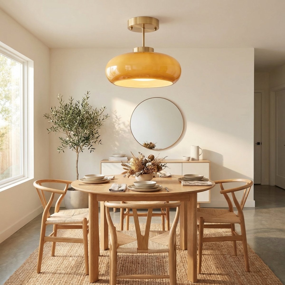 Vintage Copper Nordic Ceiling Light With Amber Glass Fixture