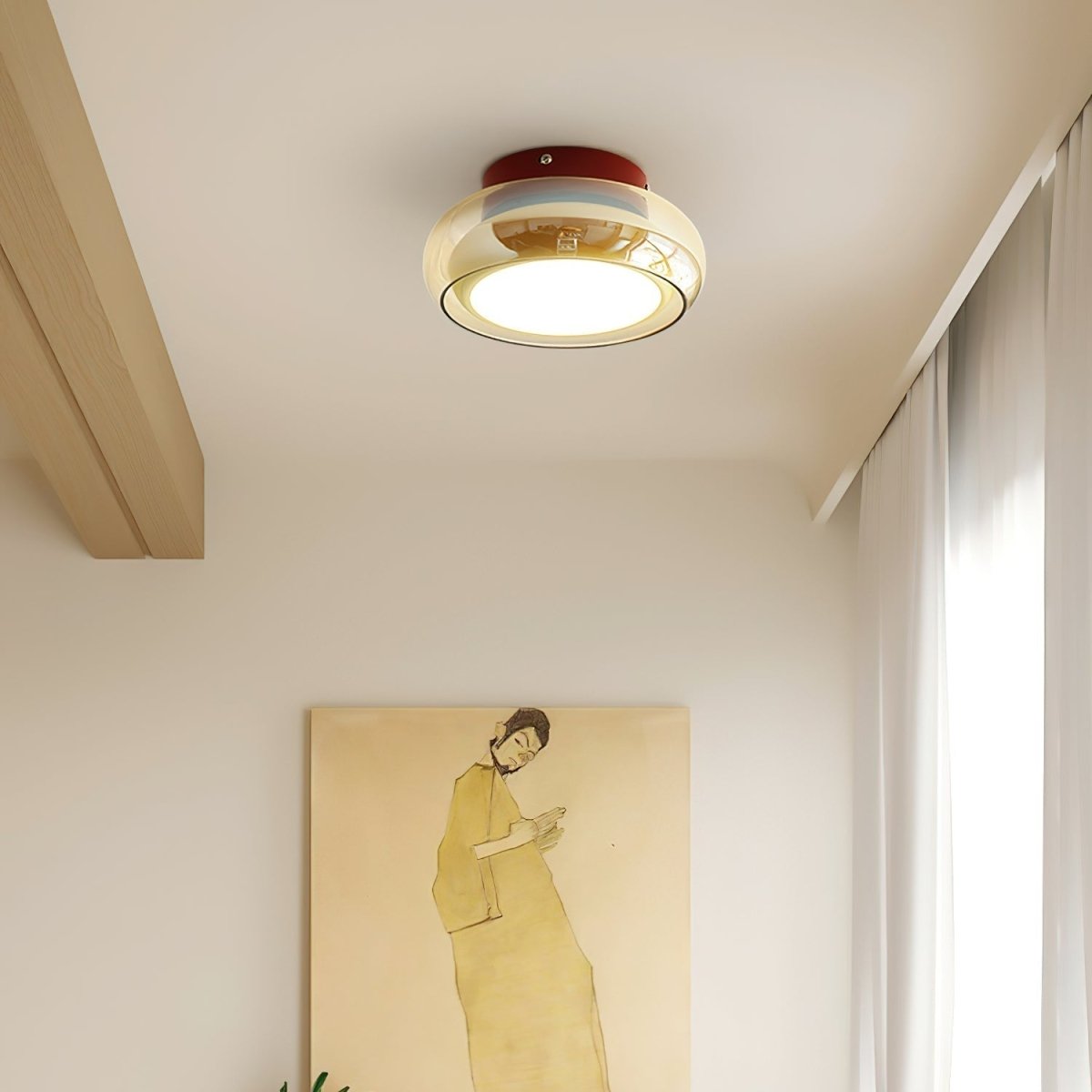 Vintage Style Ceiling Light With Glass Shade And Flush Mount