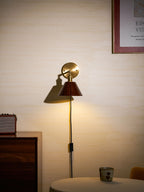 Wall Sconce, Solid Walnut Shade, Brass Plug-In, E27 Dimmable