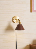 Wall Sconce, Solid Walnut Shade, Brass Plug-In, E27 Dimmable