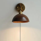 Wall Sconce, Solid Walnut Shade, Brass Plug-In, E27 Dimmable