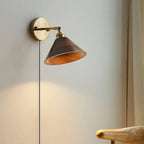 Wall Sconce, Solid Walnut Shade, Brass Plug-In, E27 Dimmable