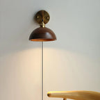 Wall Sconce, Solid Walnut Shade, Brass Plug-In, E27 Dimmable