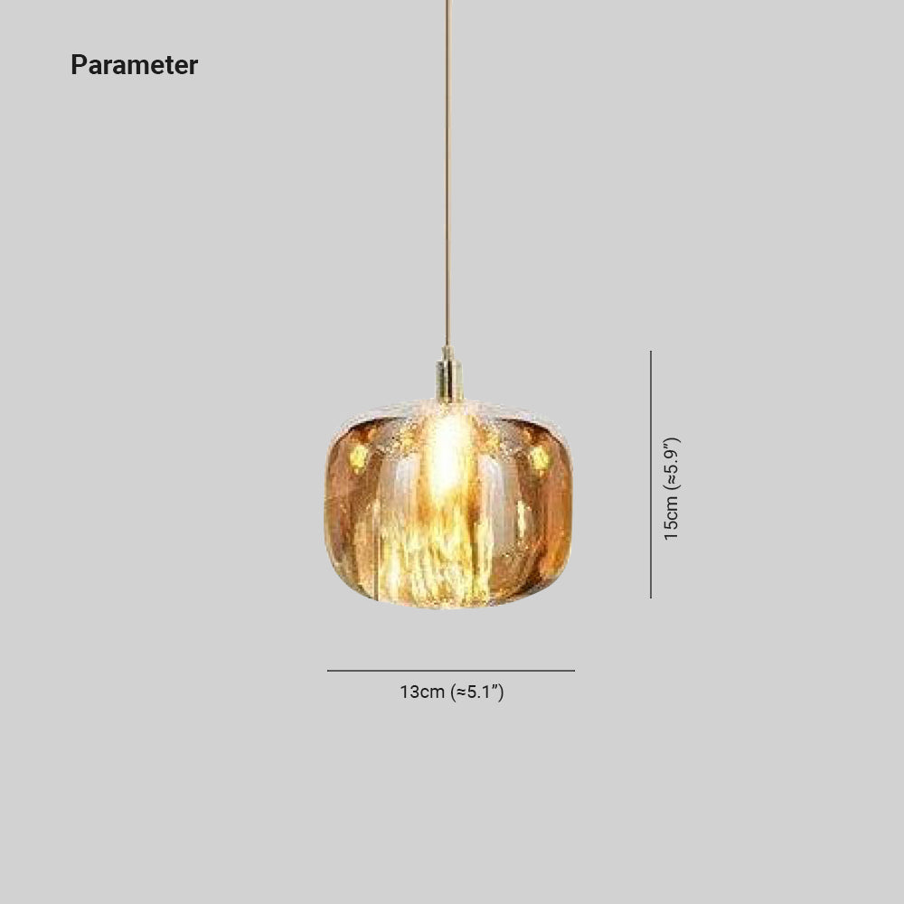 Dimension drawing for the Clérachic mini bubble glass pendant light — 13cm (5.1″) shade diameter and 15cm (5.9″) height