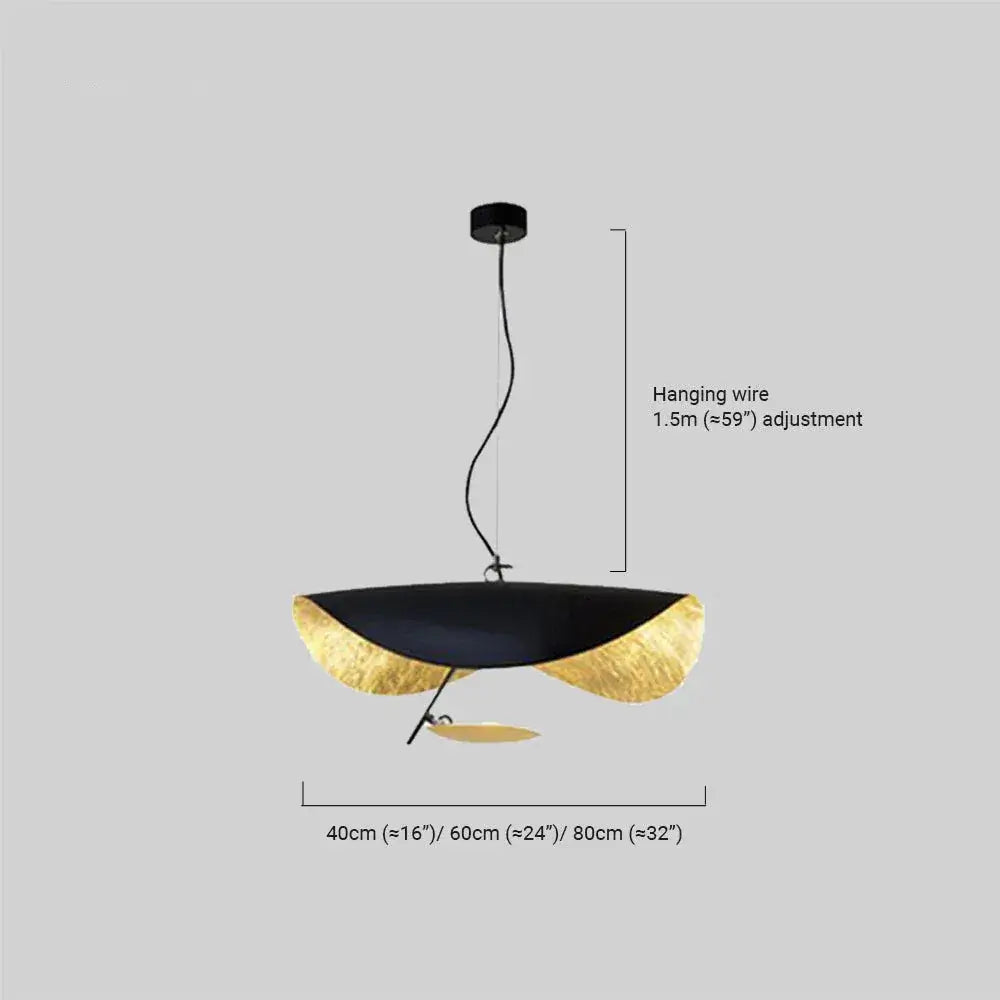 Dimension drawing for the Clérachic pendant light: shade widths 40 cm (16″), 60 cm (24″), 80 cm (32″), hanging wire 1.5 m (59″) adjustable.
