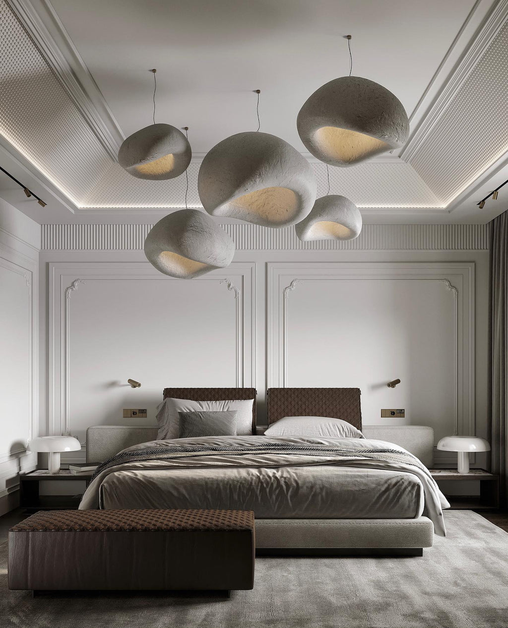 Wabi-sabi organic combination chandelier with warm directional light