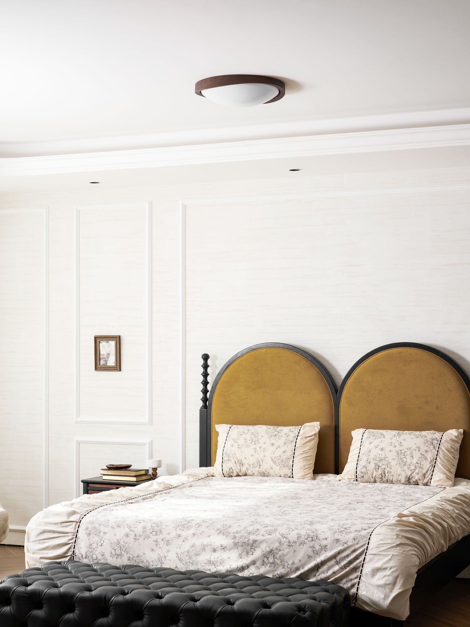 Walnut ceiling light product detail on a white background