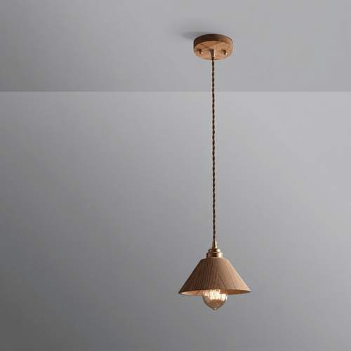 Cone Shaped Walnut Wood Pendant Light In Modern Style, 12 Inch