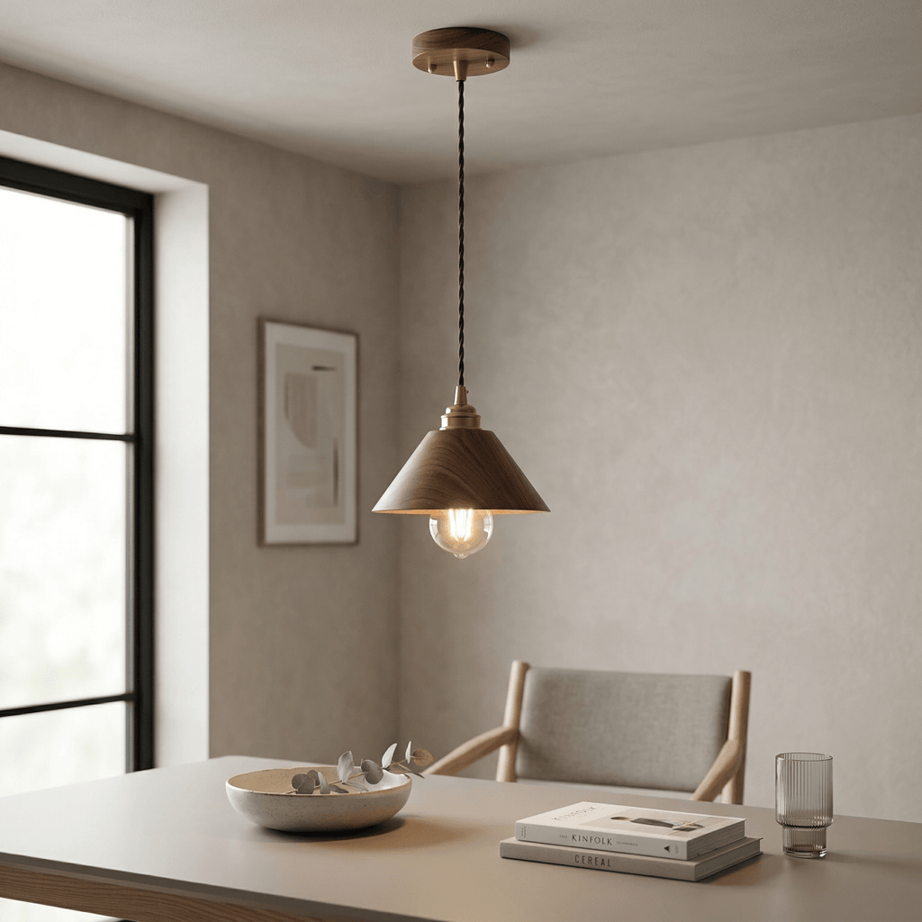 Cone Shaped Walnut Wood Pendant Light In Modern Style, 12 Inch