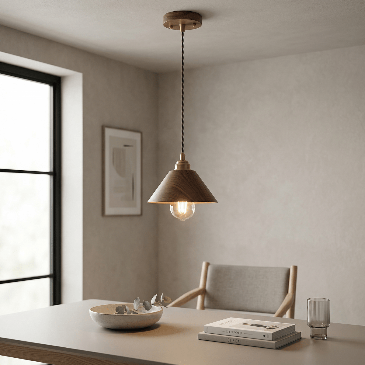 Cone Shaped Walnut Wood Pendant Light In Modern Style, 12 Inch