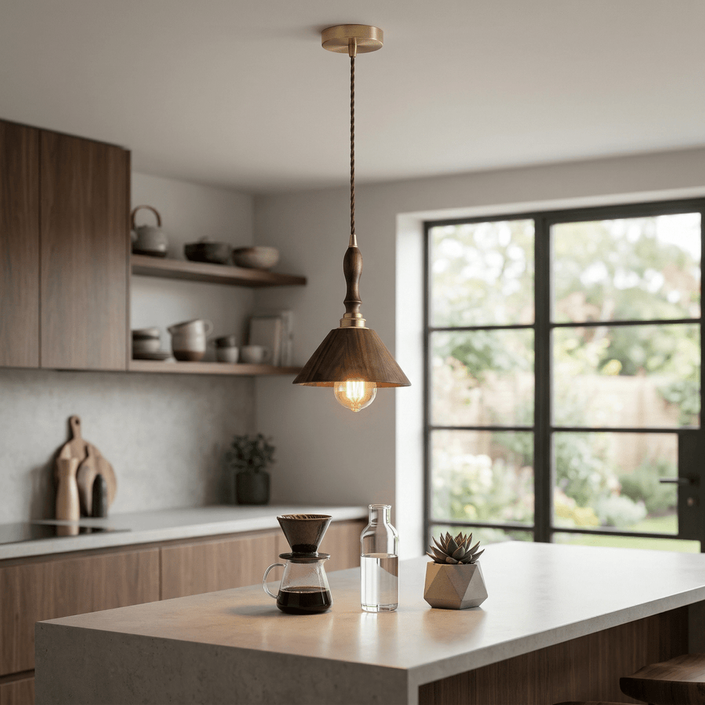 Cone Shaped Walnut Wood Pendant Light In Modern Style, 12 Inch