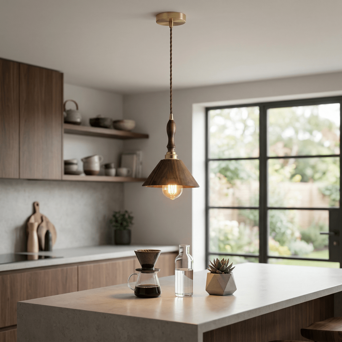 Cone Shaped Walnut Wood Pendant Light In Modern Style, 12 Inch