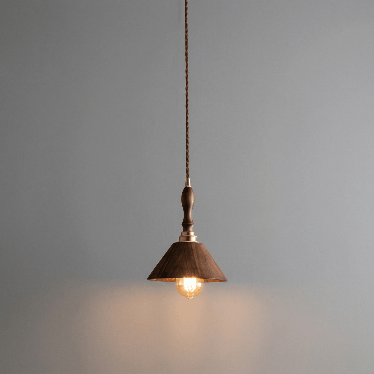 Cone Shaped Walnut Wood Pendant Light In Modern Style, 12 Inch