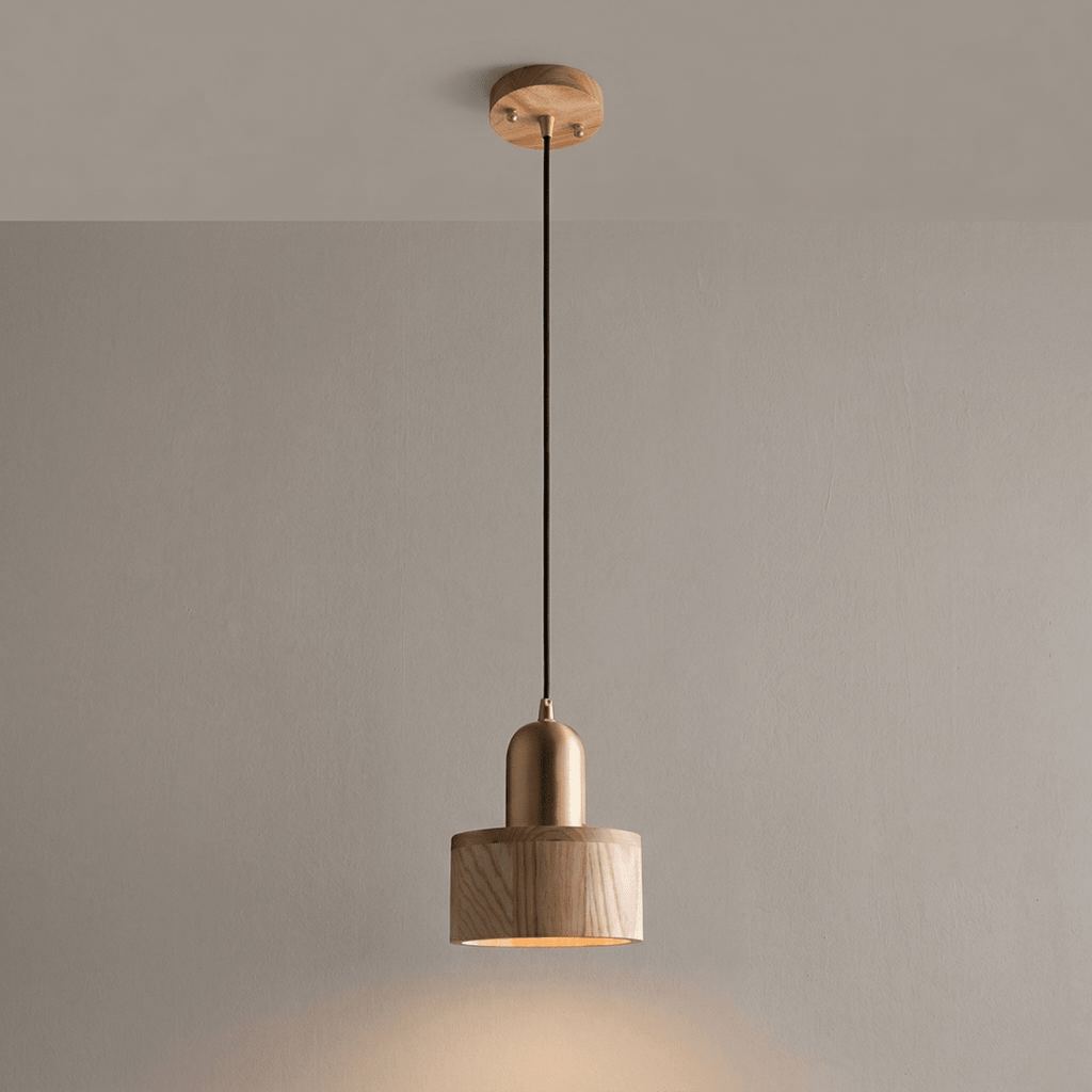 Walnut Wood Cylindrical Pendant Light With Modern Design 12 Inch Height
