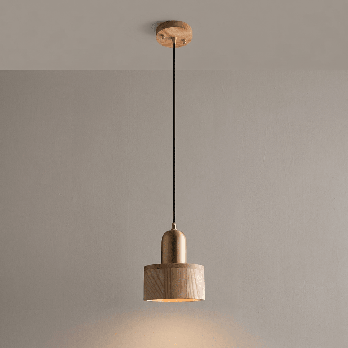 Walnut Wood Cylindrical Pendant Light With Modern Design 12 Inch Height