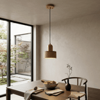 Walnut Wood Cylindrical Pendant Light With Modern Design 12 Inch Height