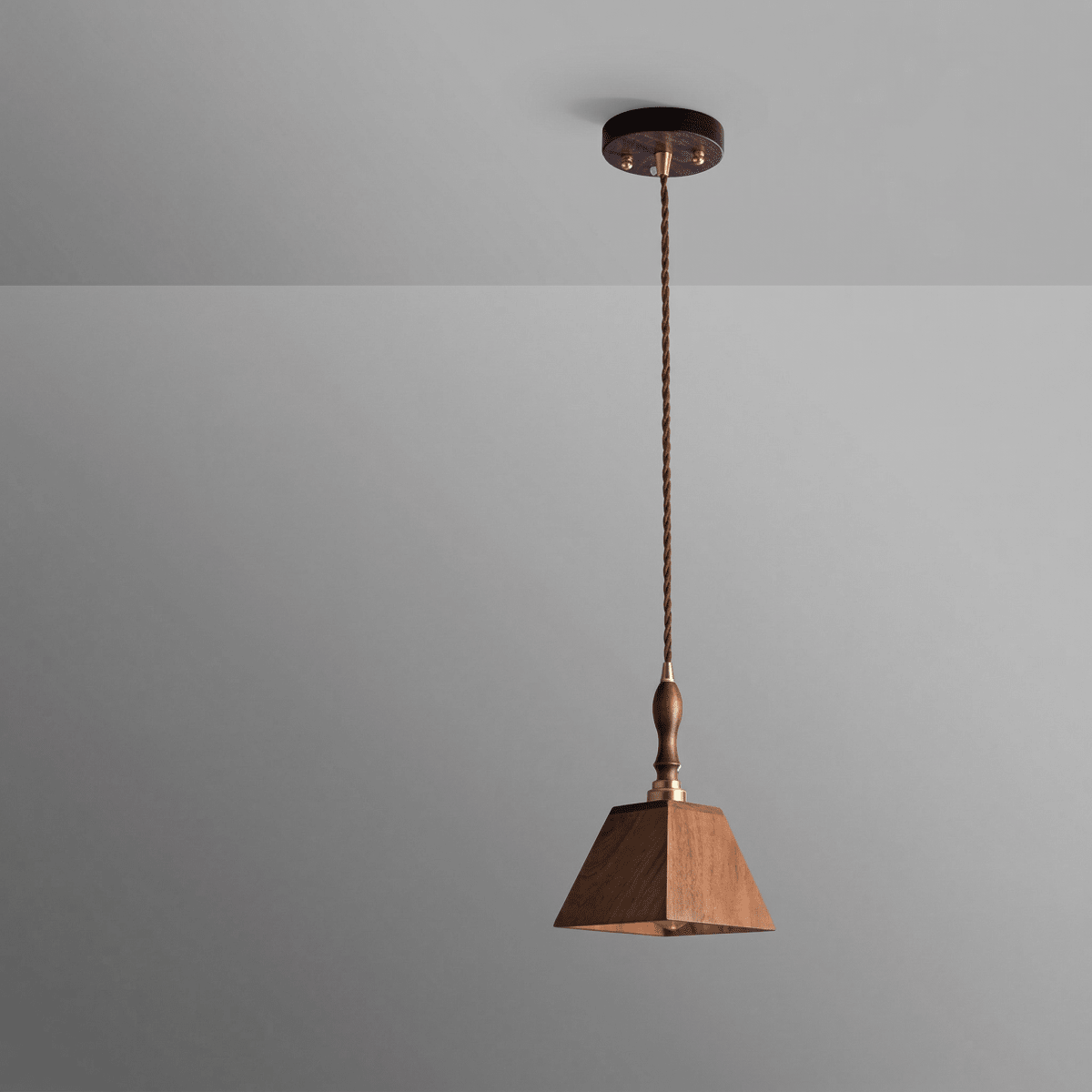 Geometric Walnut Wood Pendant Light With Pyramid Shade, 12-Inch Modern Fixture
