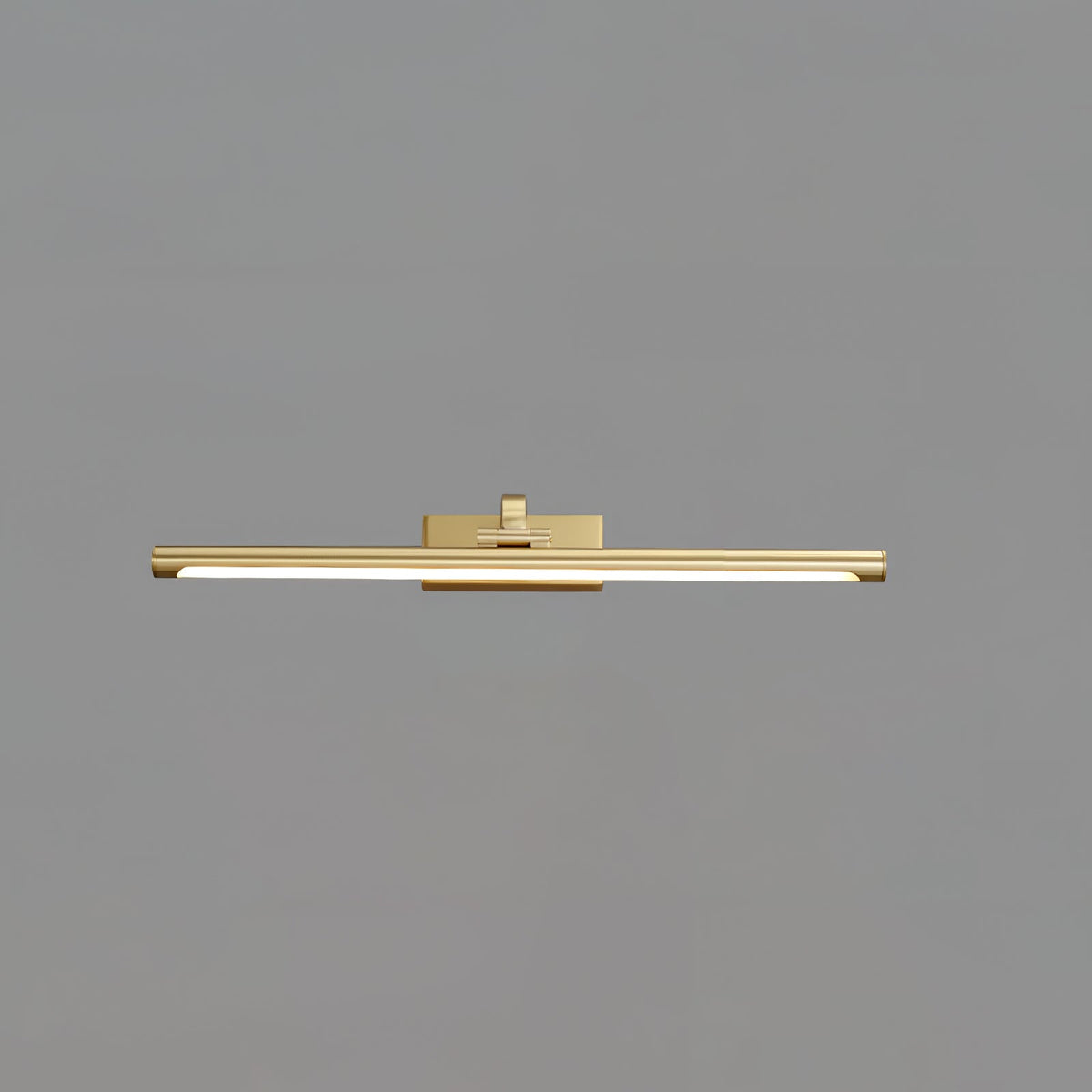 Front view of this Clérachic wall light in brass, lit, centred on a plain grey background.