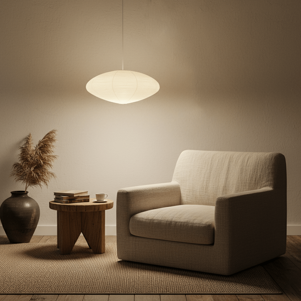 White washi paper swag pendant shade close-up