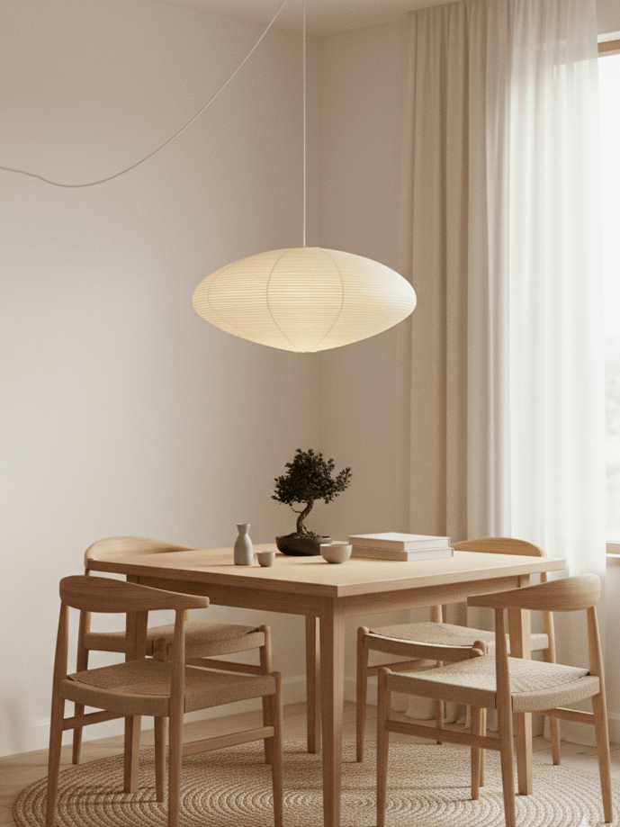 White swag pendant light draped over a plug-in cord