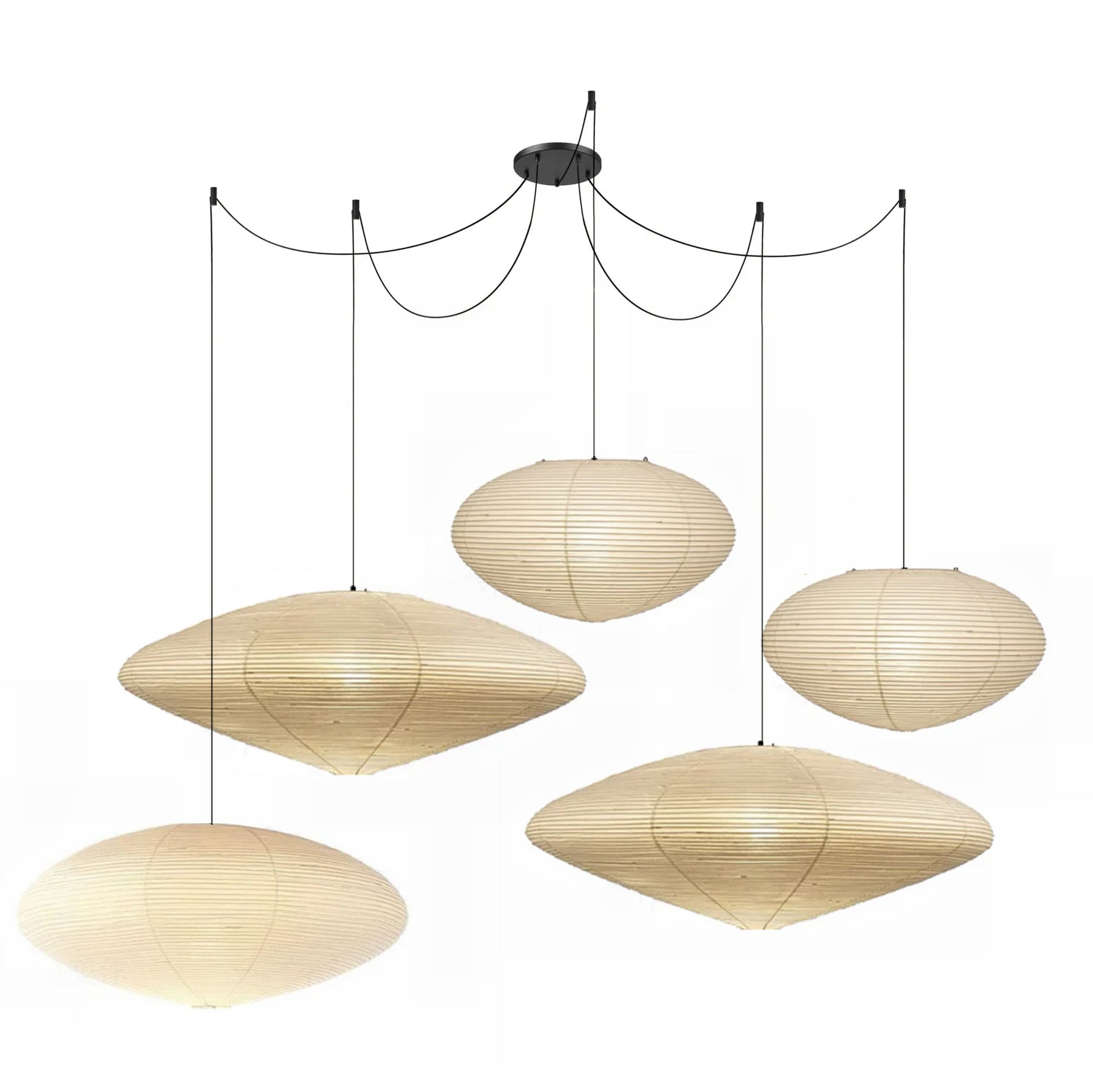 Round washi paper pendant with gentle enveloping light