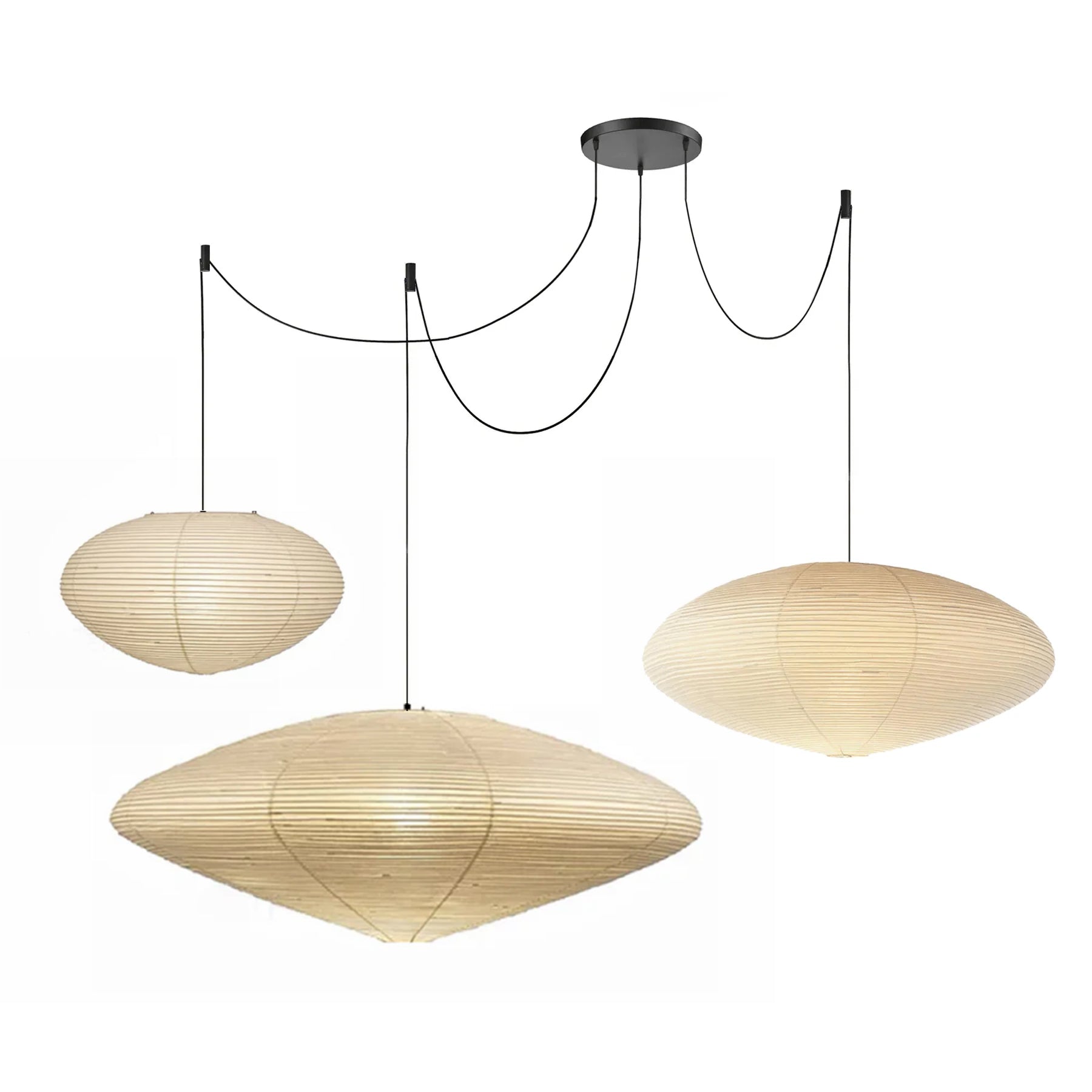 Handcrafted washi paper pendant shade with warm filament glow