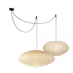 Washi paper pendant light detail with metal frame visible